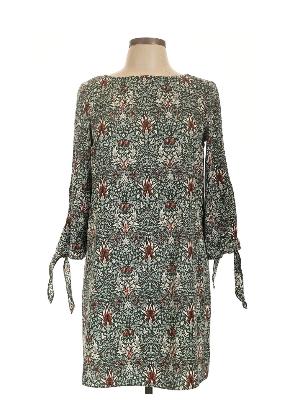 #344 H&M Teal and Brown Floral Long Sleeve Dress